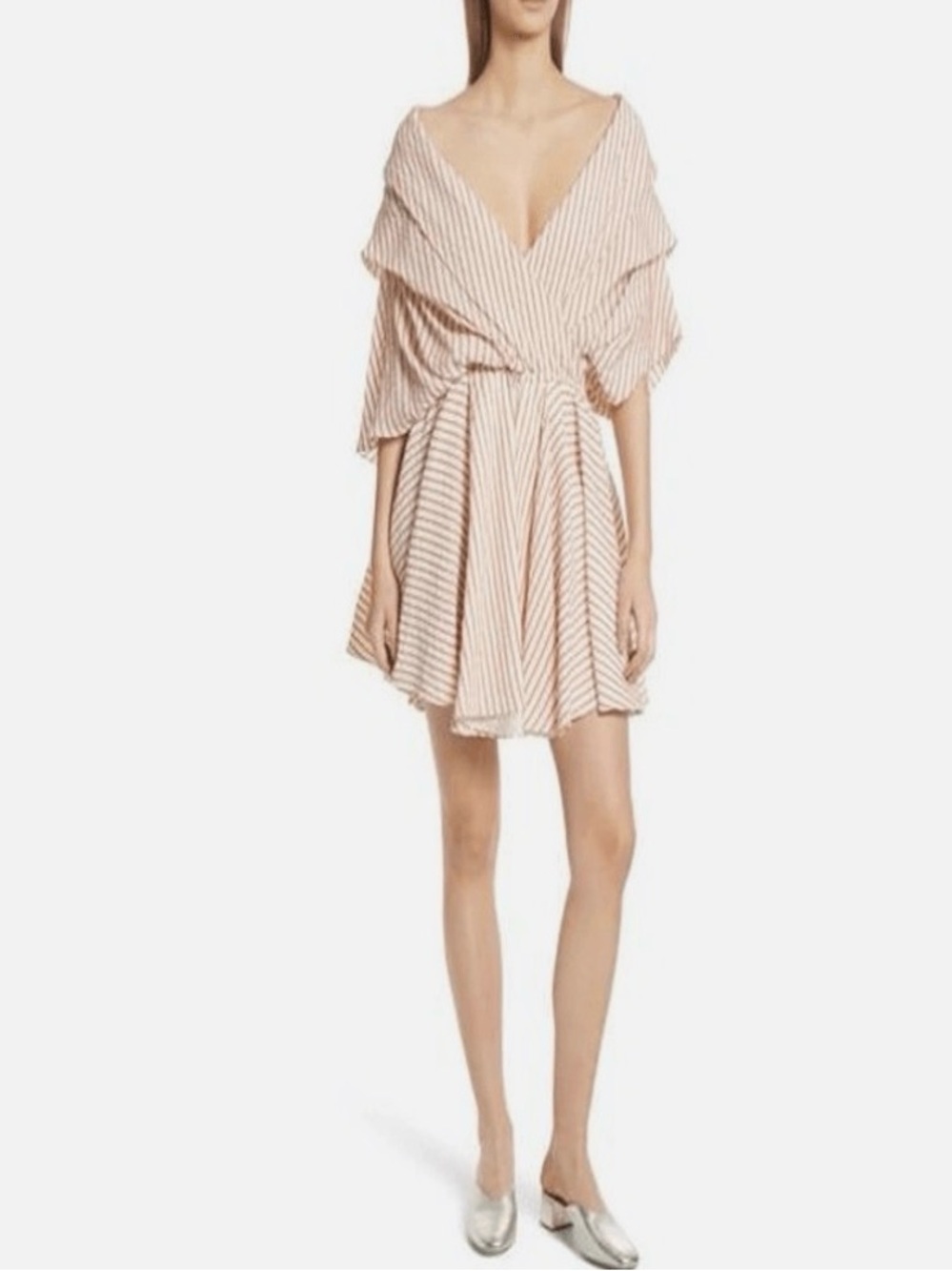 Caroline Constas Striped Silk Blend Mini Dress Cape Sleeve Resort Dress Medium - Picture 2 of 7